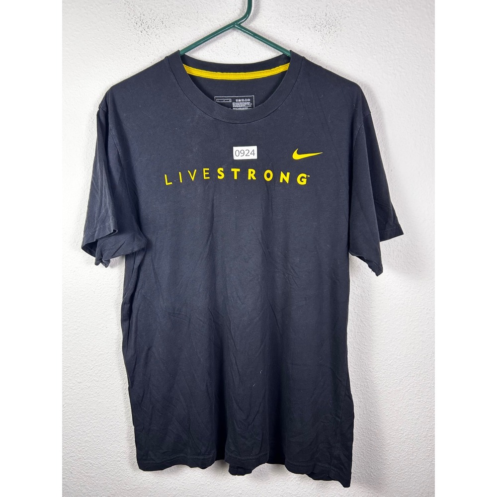 Nike Livestrong Mens Graphic T-Shirt Black Yellow Cotton Crew Neck Large